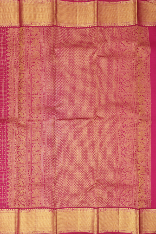 Kanchipuram Silk Saree In Hibiscus Red With Checks Design
