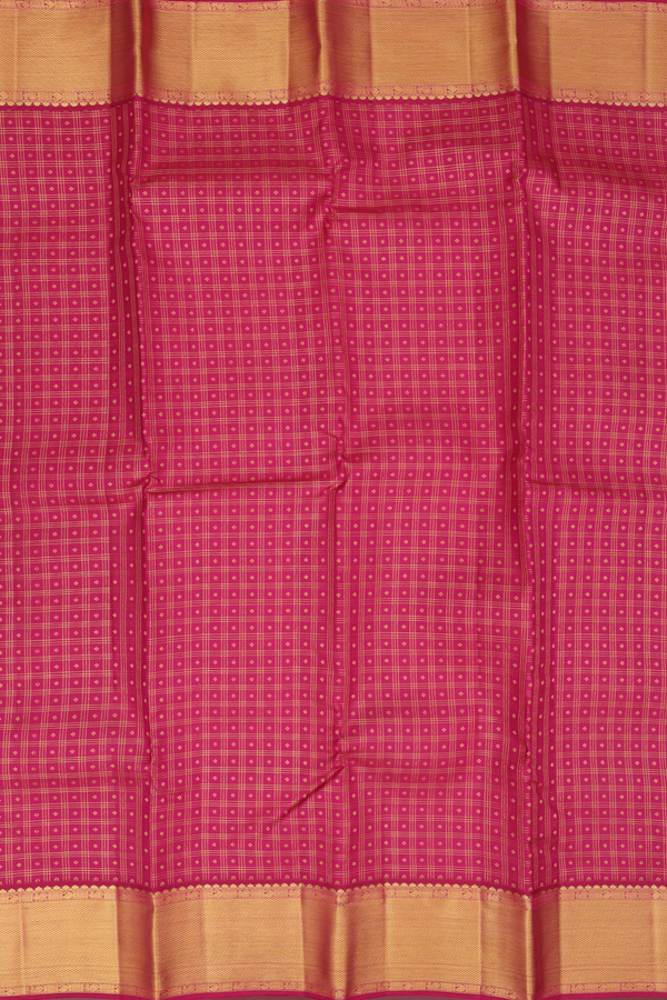 Kanchipuram Silk Saree In Hibiscus Red With Checks Design