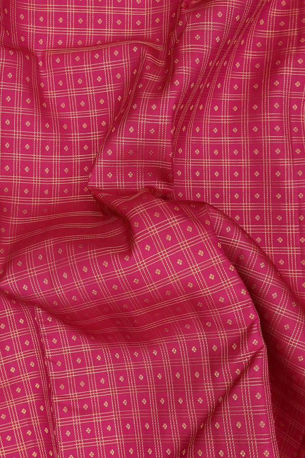 Kanchipuram Silk Saree In Hibiscus Red With Checks Design