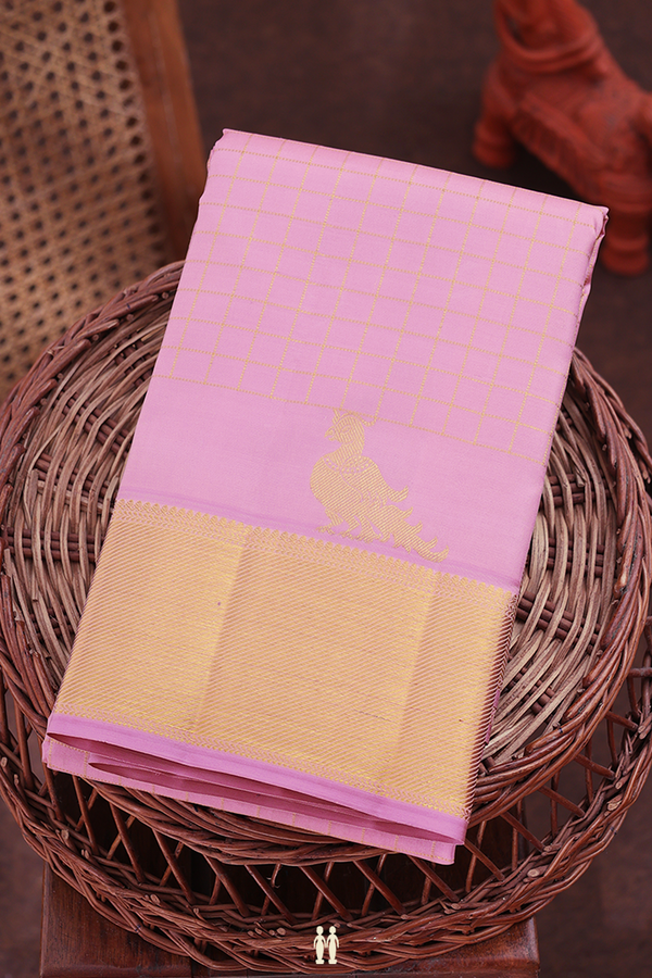 Kanchipuram Silk Saree In Pink With Checks Design