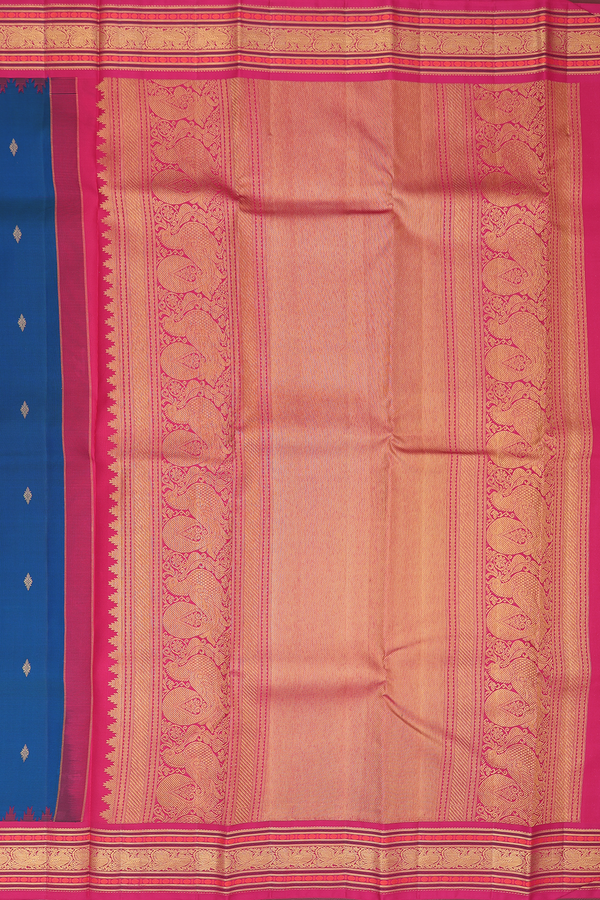 Kanchipuram Silk Saree In Prussian Blue With Zari Buttas