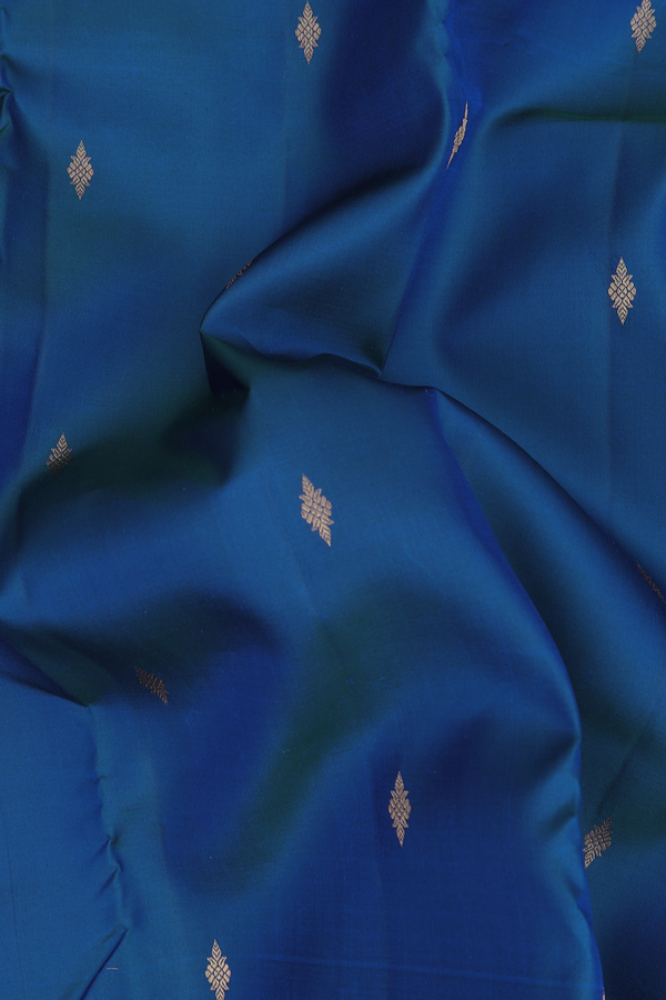 Kanchipuram Silk Saree In Prussian Blue With Zari Buttas