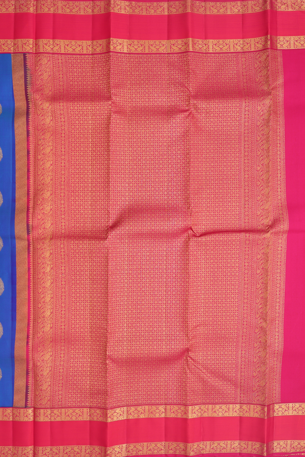 Kanchipuram Silk Saree In Cobalt Blue With Paisley Buttas