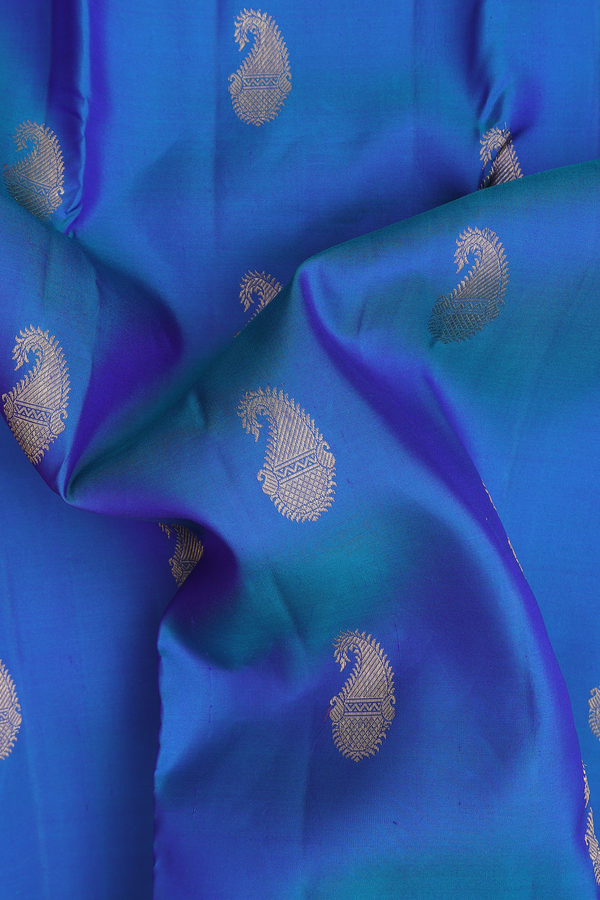 Kanchipuram Silk Saree In Cobalt Blue With Paisley Buttas
