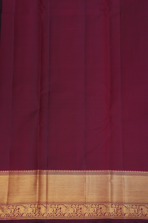 Kanchipuram Silk Saree In Dark Burgundy With Checks Design
