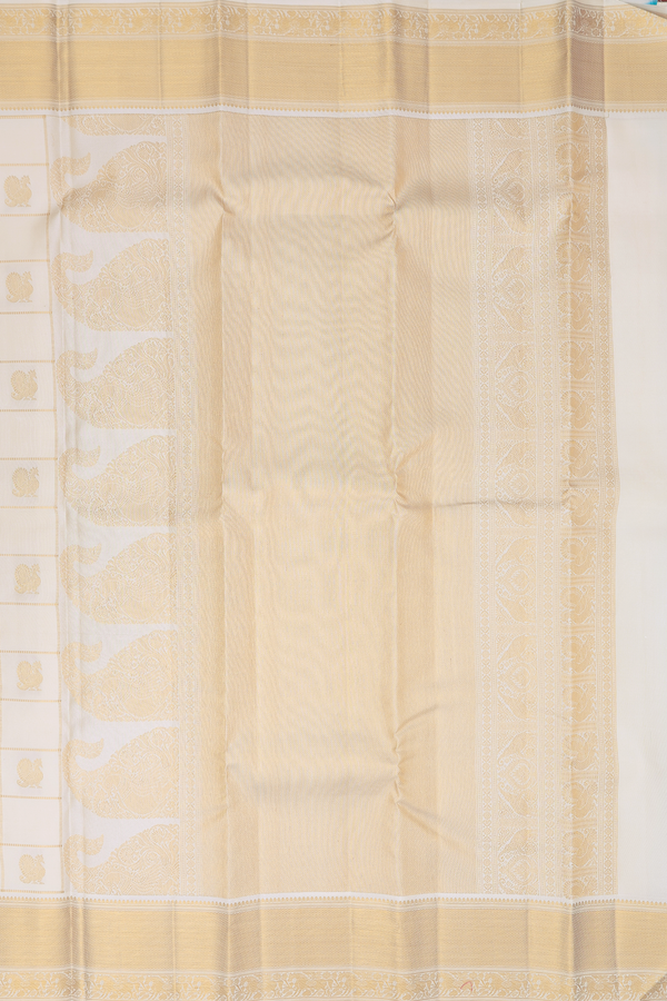 Kanchipuram Silk Saree In Off White With Checks Design