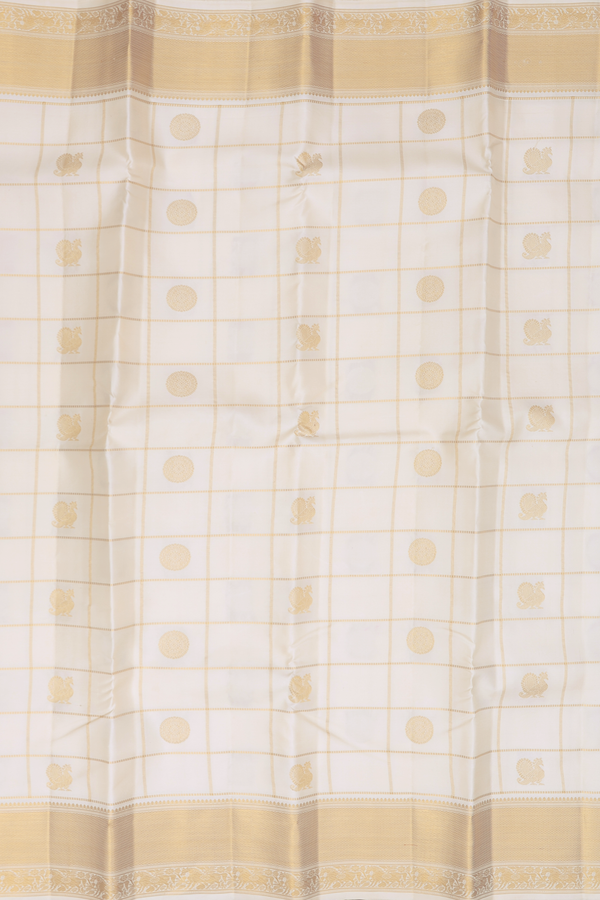 Kanchipuram Silk Saree In Off White With Checks Design