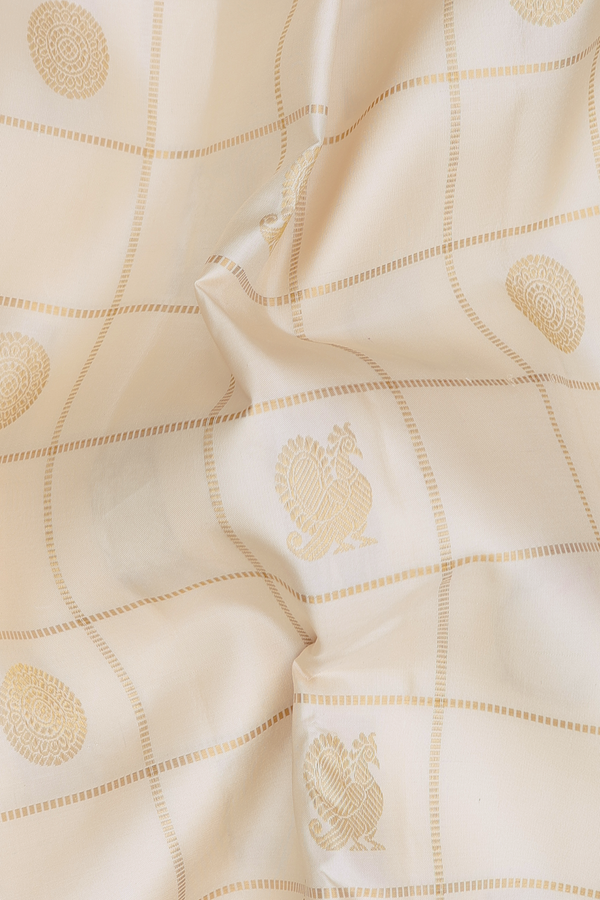 Kanchipuram Silk Saree In Off White With Checks Design