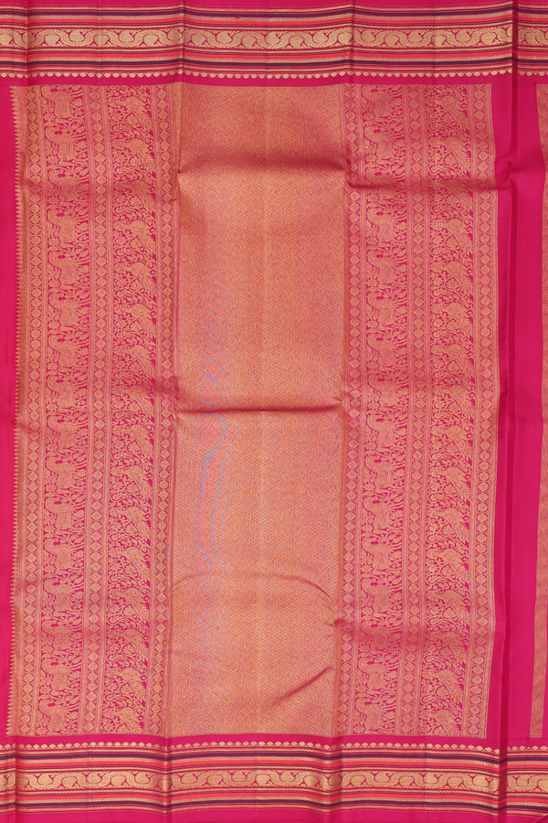 Kanchipuram Silk Saree In Saffron Yellow With Floral Buttis