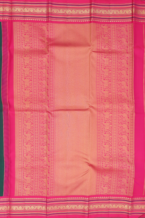 Kanchipuram Silk Saree In Forest Green With Floral Buttis