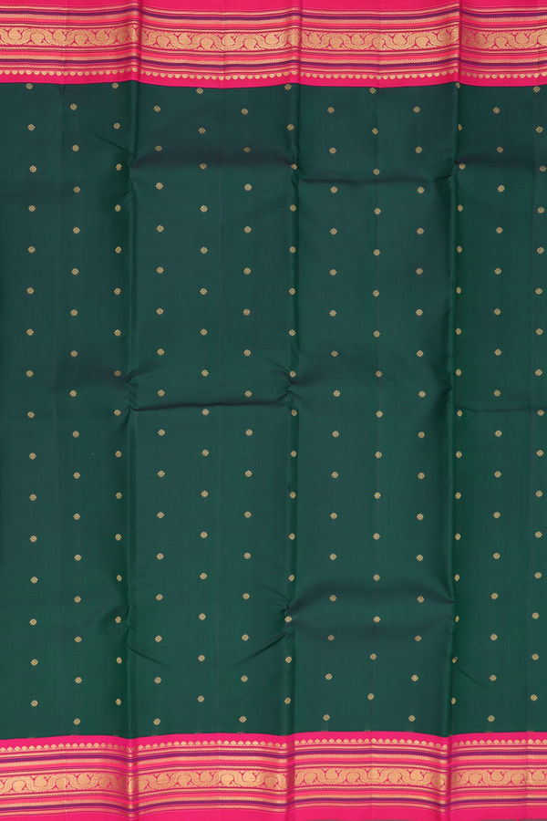 Kanchipuram Silk Saree In Forest Green With Floral Buttis