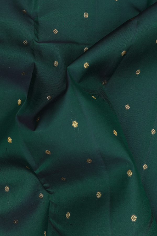 Kanchipuram Silk Saree In Forest Green With Floral Buttis