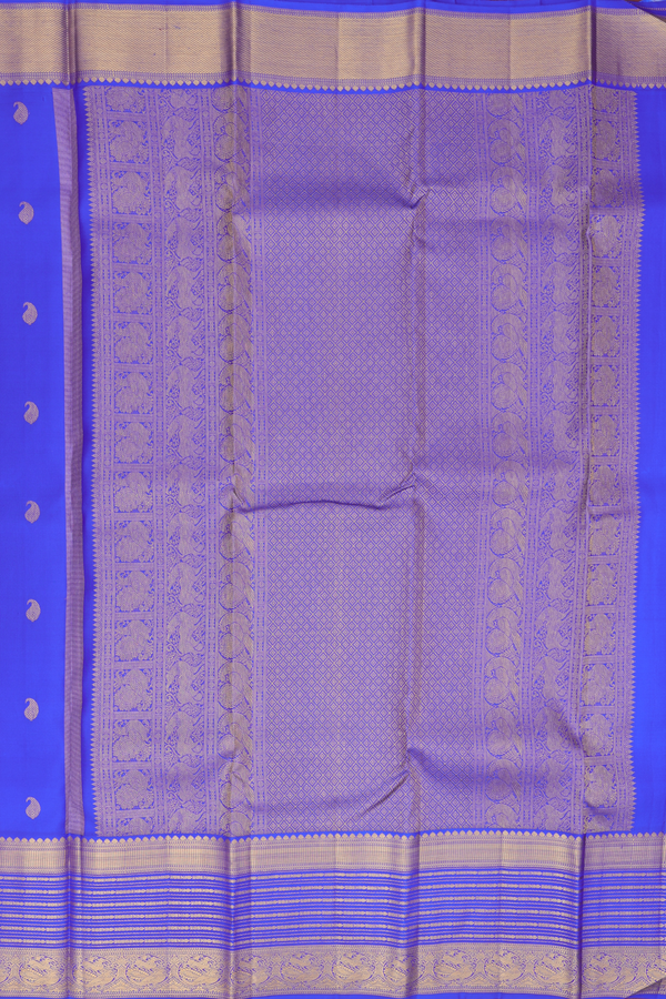 Kanchipuram Silk Saree In Indigo Blue With Paisley Buttas