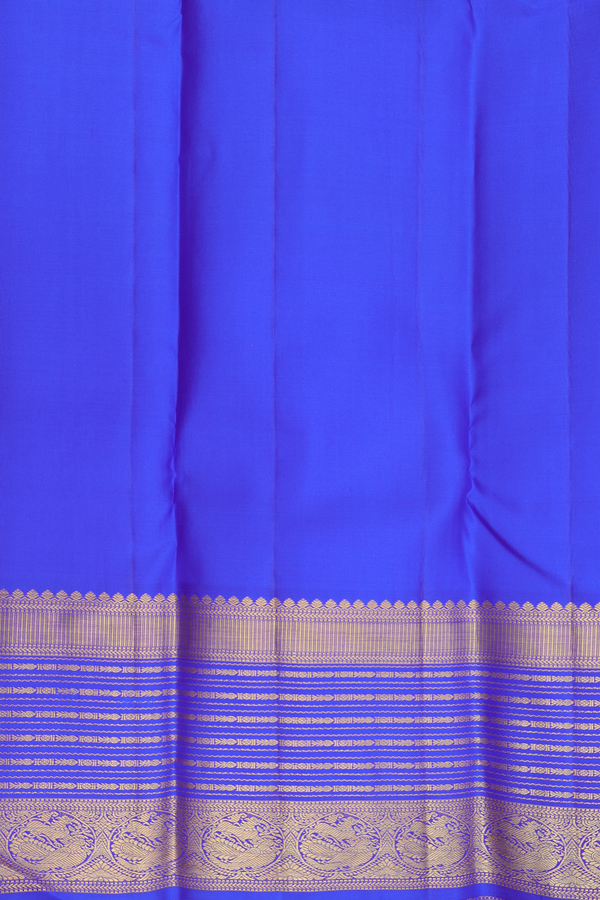 Kanchipuram Silk Saree In Indigo Blue With Paisley Buttas