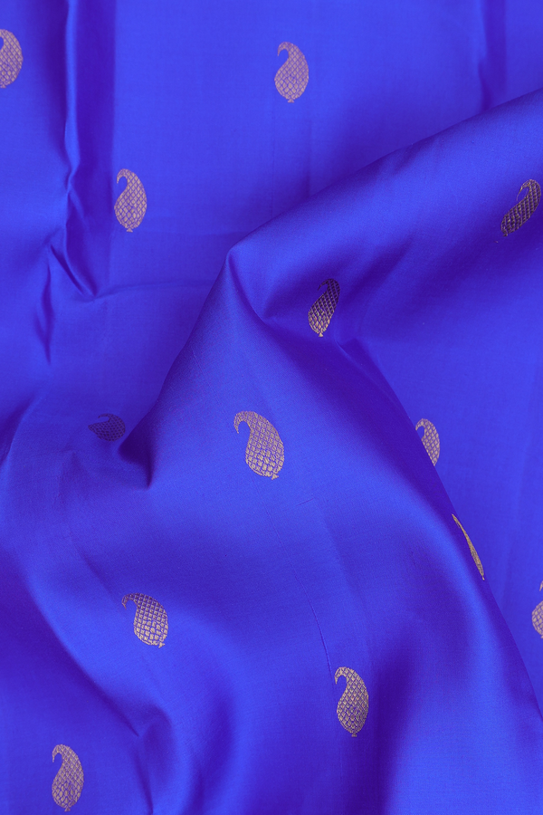 Kanchipuram Silk Saree In Indigo Blue With Paisley Buttas