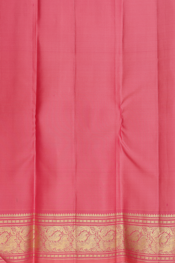 Kanchipuram Silk Saree In Tulip Pink With Peacock Buttas