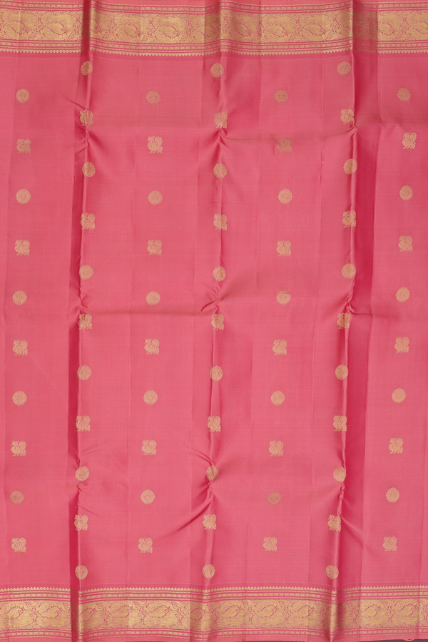 Kanchipuram Silk Saree In Tulip Pink With Peacock Buttas