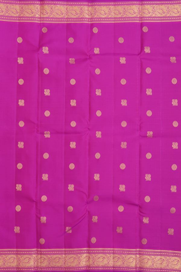 Kanchipuram Silk Saree In Magenta With Peacock Buttas