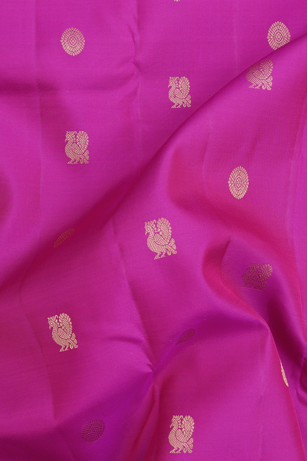 Kanchipuram Silk Saree In Magenta With Peacock Buttas