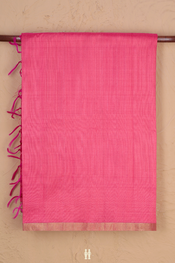 Raw Silk Saree In Plain Pink With Zari Border