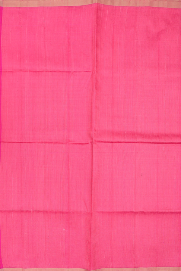 Raw Silk Saree In Plain Pink With Zari Border