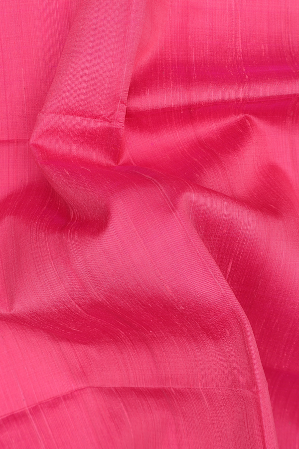 Raw Silk Saree In Plain Pink With Zari Border