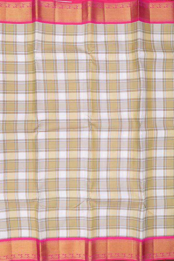 Kanchipuram Silk Saree In Cream And Brown With Checks Design