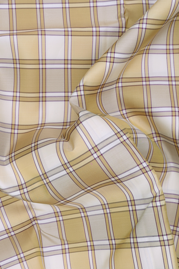 Kanchipuram Silk Saree In Cream And Brown With Checks Design