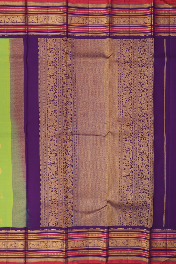 Kanchipuram Silk Saree In Lime Green With Paisley Buttis