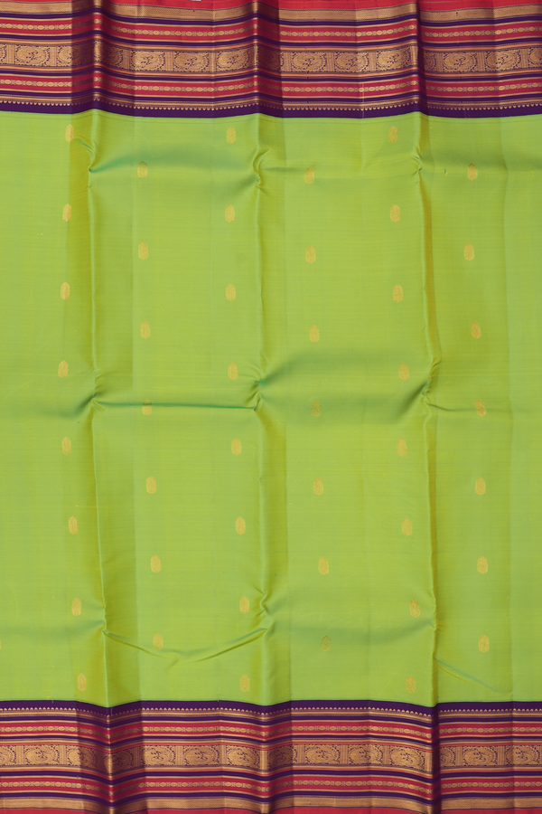 Kanchipuram Silk Saree In Lime Green With Paisley Buttis