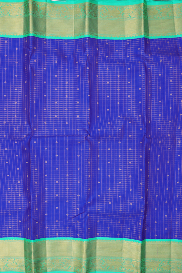 Kanchipuram Silk Saree In Indigo Blue With Checks Design