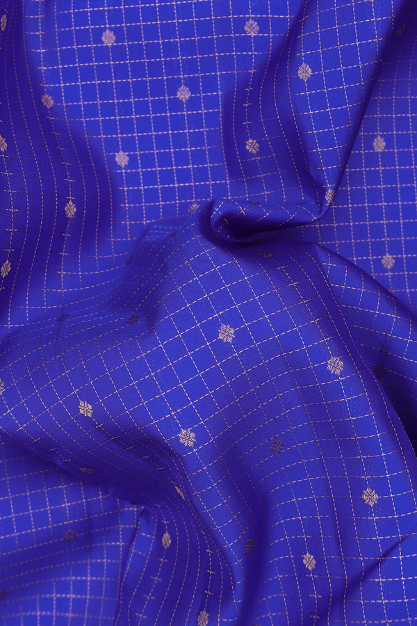 Kanchipuram Silk Saree In Indigo Blue With Checks Design