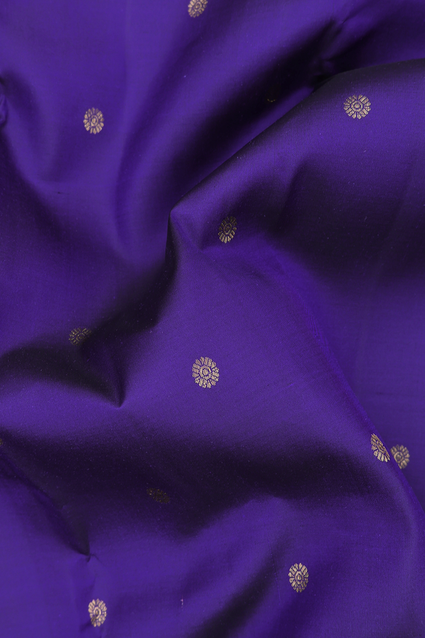 Kanchipuram Silk Saree In Royal Blue With Floral Buttis