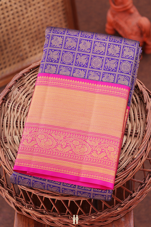 Kanchipuram Silk Saree In Royal Blue With Brocade Design