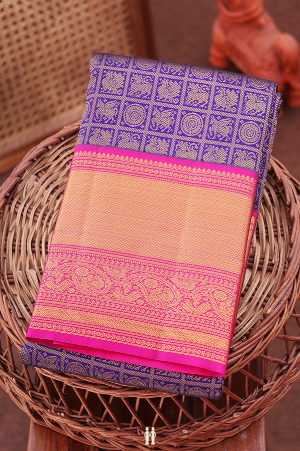 Kanchipuram Silk Saree In Royal Blue With Brocade Design