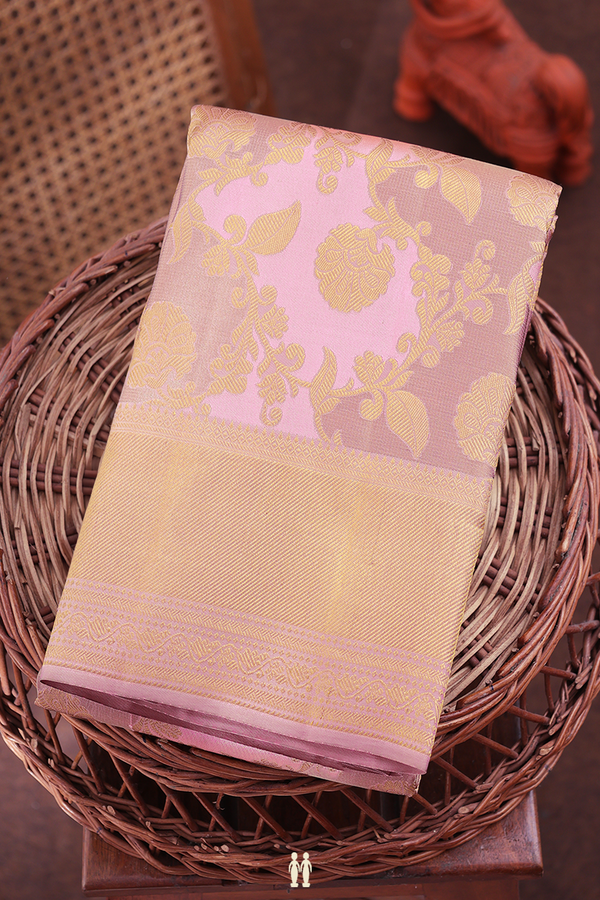 Kanchipuram Silk Saree Pink And Rose Brown With Floral Design
