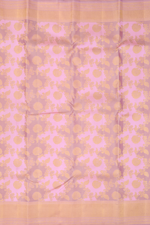 Kanchipuram Silk Saree Pink And Rose Brown With Floral Design