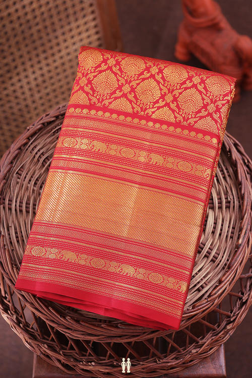 Kanchipuram Silk Saree In Red With Brocade Design