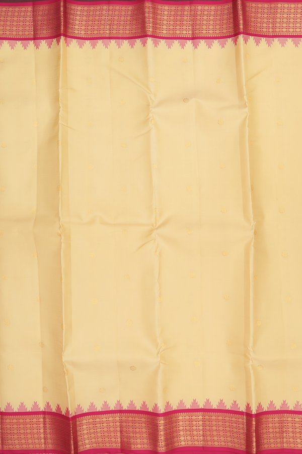 Kanchipuram Silk Saree In Caramel Yellow With Paisley Buttas