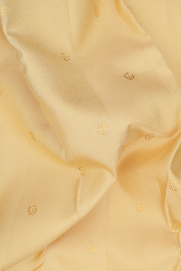 Kanchipuram Silk Saree In Caramel Yellow With Paisley Buttas
