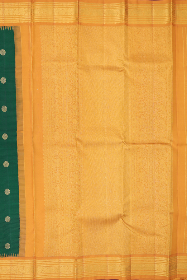Kanchipuram Silk Saree In Forest Green With Peacock Buttas