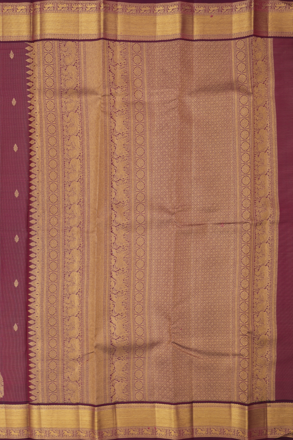Kanchipuram Silk Saree In Burgundy Along Stripes With Buttas