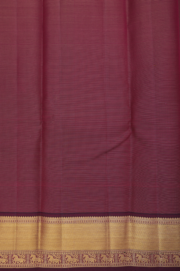 Kanchipuram Silk Saree In Burgundy Along Stripes With Buttas