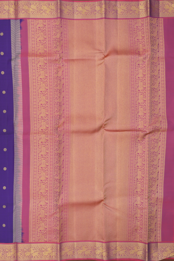 Kanchipuram Silk Saree In Royal Blue With Peacock Buttas