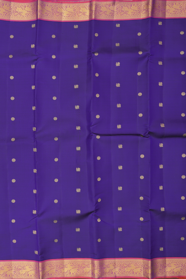 Kanchipuram Silk Saree In Royal Blue With Peacock Buttas