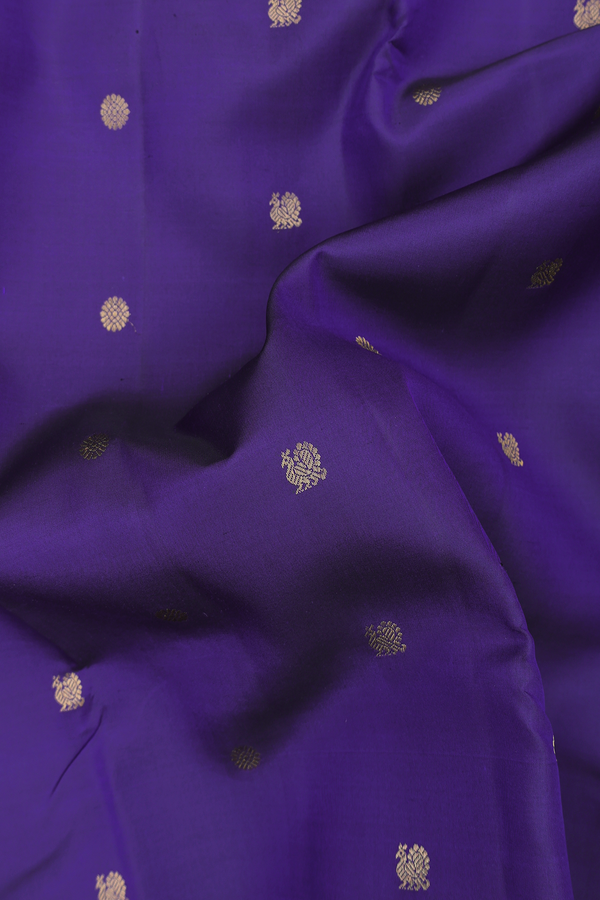 Kanchipuram Silk Saree In Royal Blue With Peacock Buttas