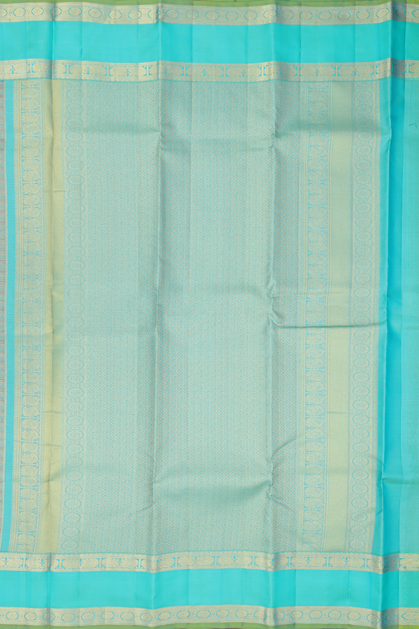 Kanchipuram Silk Saree In Blue Along Stripes With Buttas
