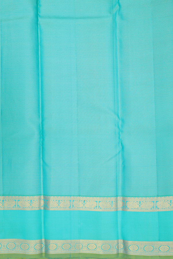 Kanchipuram Silk Saree In Blue Along Stripes With Buttas