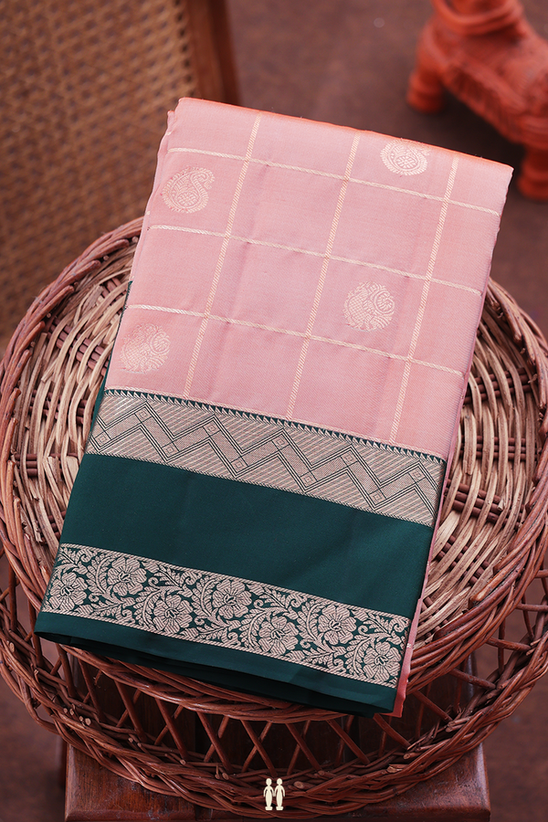 Kanchipuram Silk Saree In Dusty Rose With Checks Design