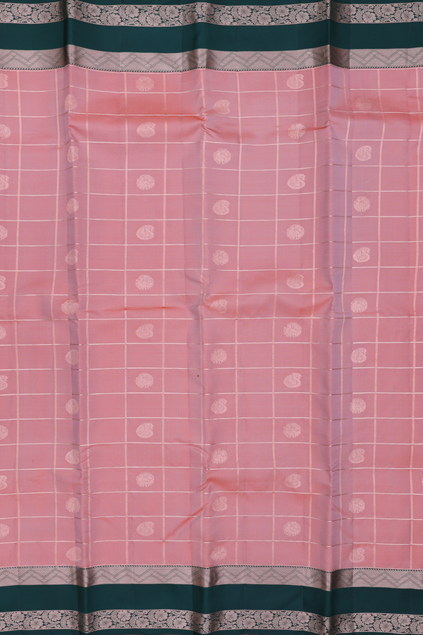 Kanchipuram Silk Saree In Dusty Rose With Checks Design